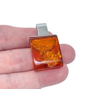 Estate Sterling Silver 925 Amber Rectangle Pendant